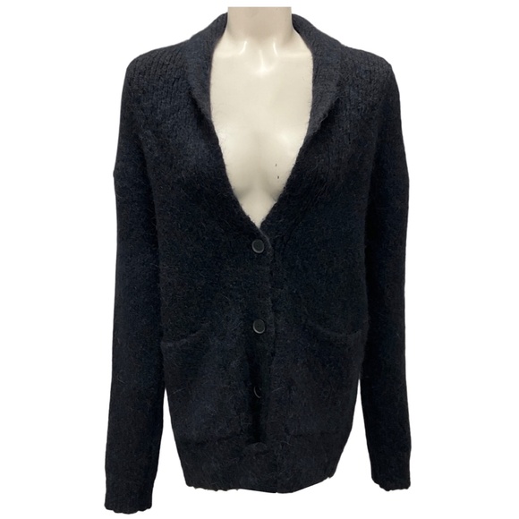 RAQUEL ALLEGRA BLACK HANDMADE ALPACA KNIT SHAWL CARDIGAN - Picture 1 of 7